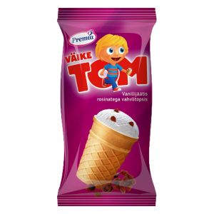 Väike Tom vanillijäätis rosinatega 70g/125ml vahvlitops