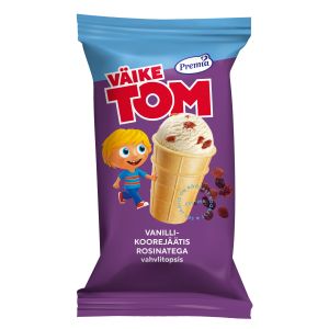 Väike Tom vanillijäätis rosinatega 70g/125ml vahvlitops