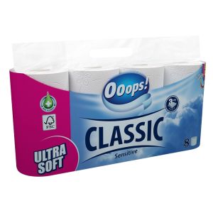 Ooops Classic Sensitive tualettpaber 3-kihti 8tk 100% tselluloos