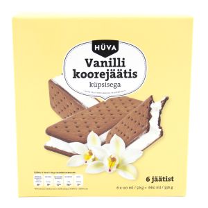 Hüva vanilli koorejäätis 6*110ml/56g küpsistega