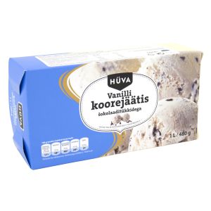 Hüva vanilli koorejäätis 1L/480g šokolaaditükkidega