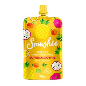 Ökoloogiline Aprikoosi-ananassismuuti linaseemnetega, SMUSHIE, 170 g