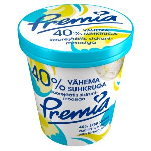 40% vähendatud suhkruga vanilli-koorejäätis sidruni, PREMIA, 245 g