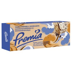 Vanilli-karamelli koorejäätis šokotükkide ja soolakaramellikastmega, PREMIA, 480 g